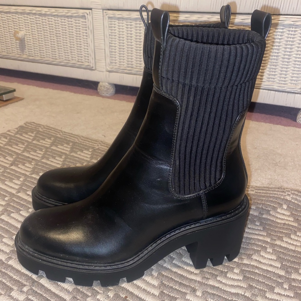 Chunky Black Leather Zara Boots- NEVER WORN!